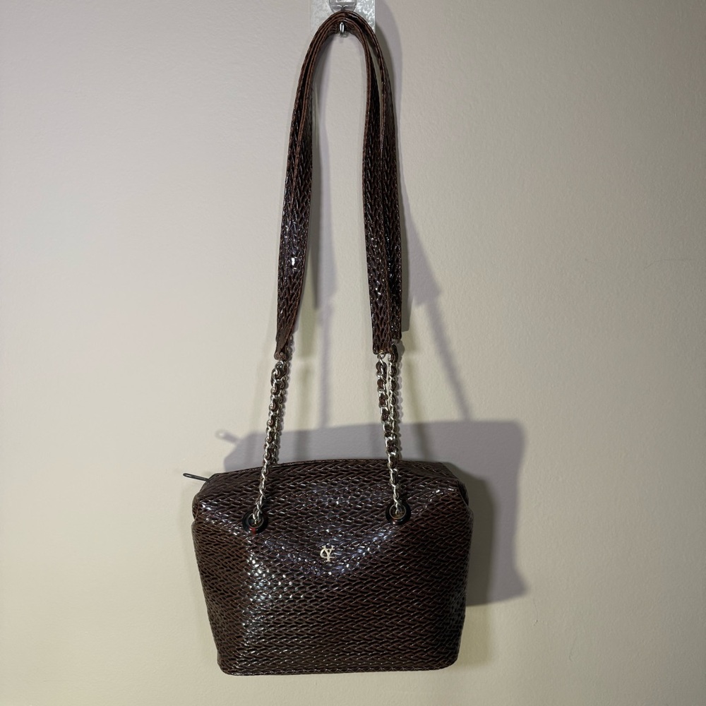 Yves Carreau leather soft brown chain shoulder bag handbag duffle